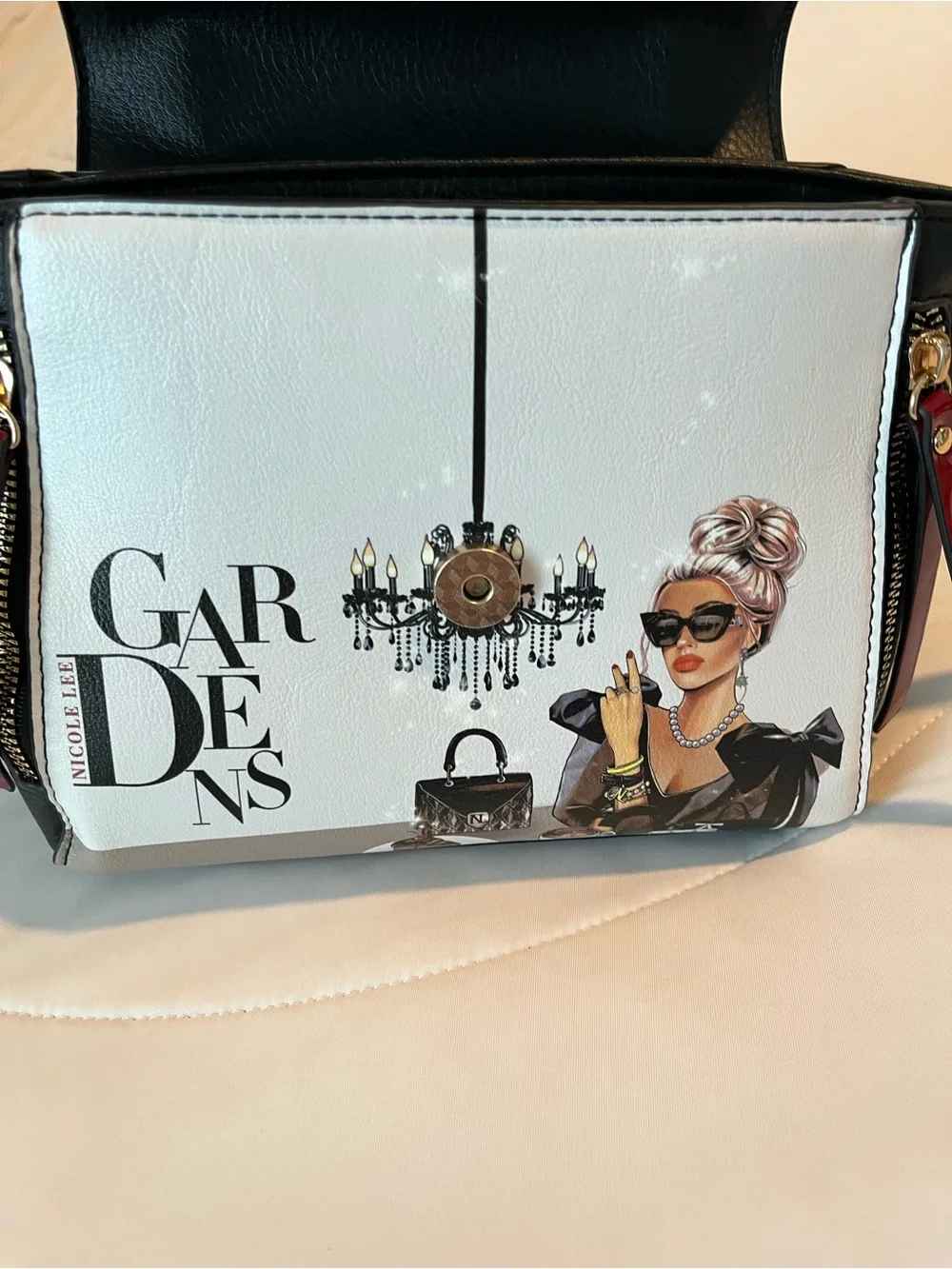 Nicole Lee Lady In Black Graphic Mini Handbag Gardens Crossbody Satchel Purse